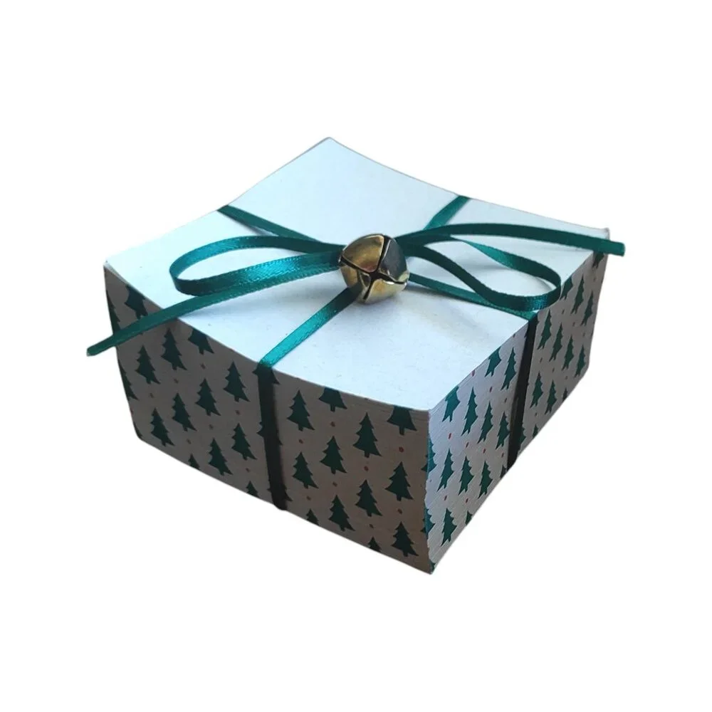 Holiday Christmas Tree Notepad with Bow and Bell on Top (Gift/Present)